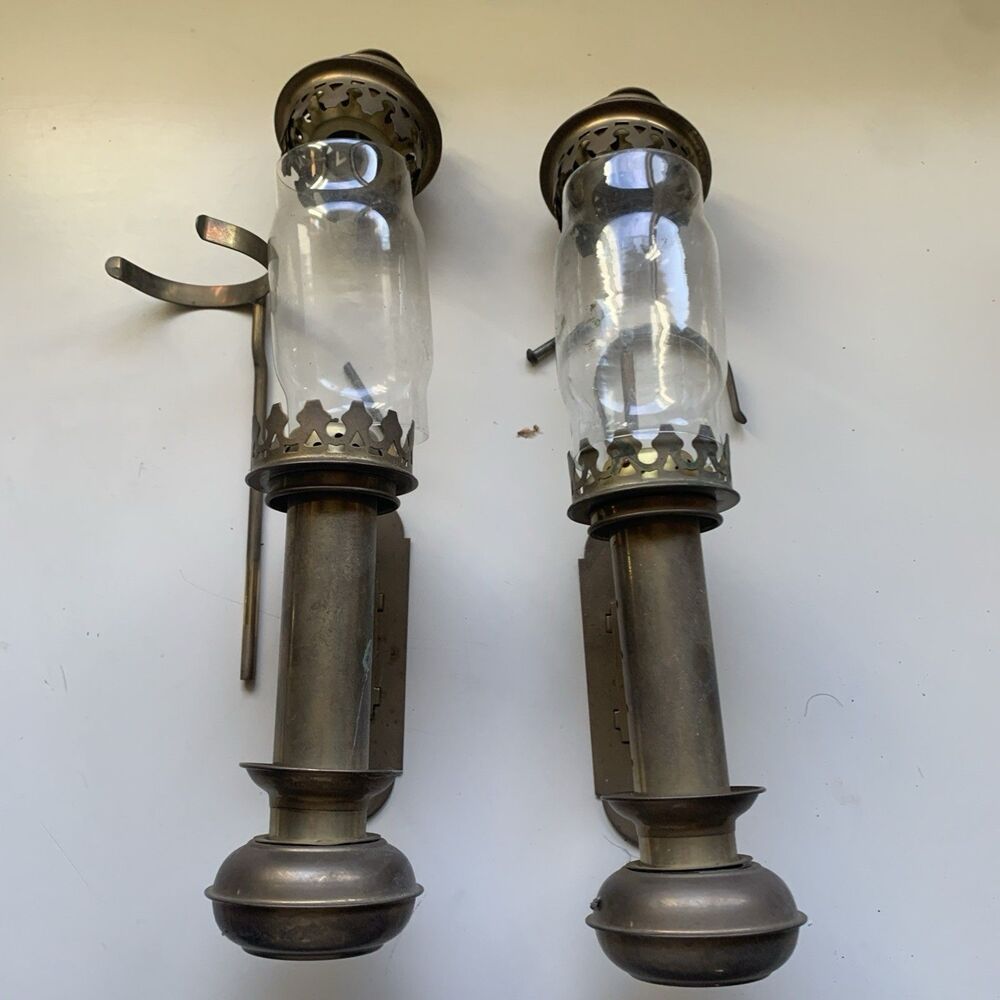 Vintage Brass/Glass Railway Train Carriage Wall Sconces LED/Candle Use Complete